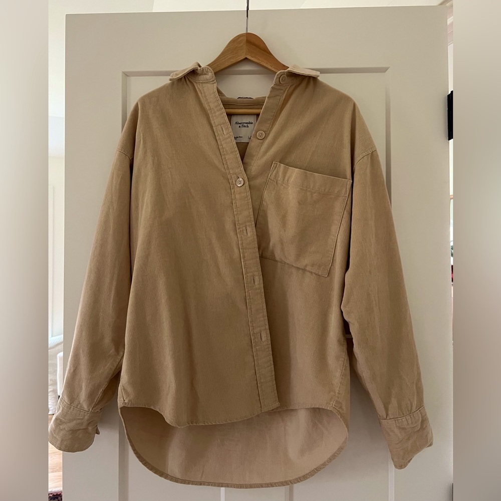 Women’s tan oversized corduroy button down